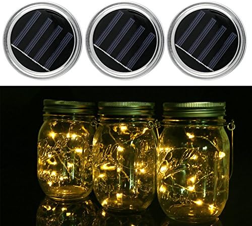Solar Mason Jar Lid 3 Pack Color Changing LED Fairy Light Lid Insert for Glass Mason Jars Lights with 10 LED Garden Decor, Solar jar Light(Only Lid, NOT Include Mason Jar) (warm light)