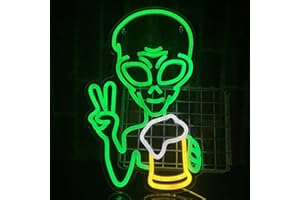 PILOYINDE Beer Alien para decoración de bar Letreros LED Letrero de neón verde alienígena único Letrero de neón USB acrílico, Letrero de neón para fiesta de bar Decoración de pared de habitación