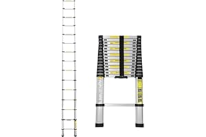 Lospitch Scala telescopica pieghevole in alluminio, 4,4 m, multiuso, con meccanismo di bloccaggio caricato a molla, portata 150 kg, per lavori di casa, tetto, giardino