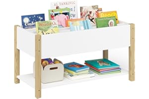 ‎BELLABINO Bellabino Teme Bücherregal Kinderzimmer – Kinderbücherregal mit 4 Fächern – Montessori Bücherregal mit Ablagefach – Bücherregal für Kinder Weiß/Natur – Kinderzimmer Deko aus Holz 80x40x44 cm