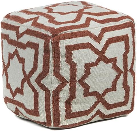Chandra Rugs Wool Pouf, 18", Cream/Rust