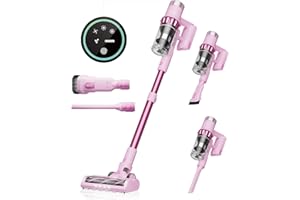 Belife odkurzacz akumulatorowy, 45000 pa/550 W, czas pracy 45 minut, silnik bezszczotkowy, wyświetlacz LED, odkurzacz bezprzewodowy 6 w 1, do sierści zwierząt, twardych podłóg i dywanów, różowy
