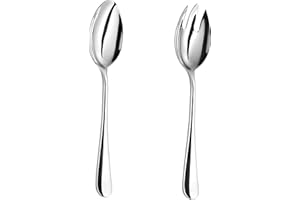 Velaze Juego de Cubiertos para Ensalada, Set 2 Piezas con Cuchara y Tenedor de Acero Inoxidable 18/10, Plata (25cm)