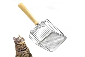 TAIHE Katzenstreuschaufel, Katzenklo Schaufel mit Holzgriff, Katzenstreu Schaufel aus Metall, Katzenschaufel für Katzenklo, Lochabstand 3mm/10mm, Länge 28cm