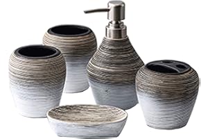 FülleMore Badezimmer Set, luxuriöses 5-Teiliges Badset Keramik Badezimmer Zubehörset Seifenspender,Zahnbürstenhalter/Zahnpastahalter,Seifenschale,2xZahnputzbecher(Ohne Tablett)