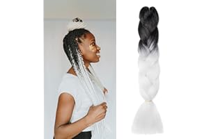 Gairyan Extension per Treccine Africane Extension Capelli Finti per Treccine Afro 24" Ombre Treccia Capelli Sintetici Crochet Twist Jumbo Braids confezione da 1 (Nero-Bianca)