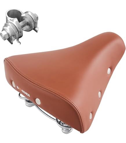 Sella Vintage Montegrappa In Pelle Sintetica - Stile Retrò Per Bici D'Epoca, Colore Crema/Miele - Foto 10