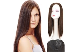 LESAFEV Parte lateral izquierda recta Toupee corona horquilla clip en 20 pulgadas Topper Wiglet para mujeres adelgazamiento pelo marrón oscuro