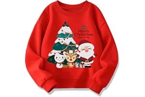 QHKEPW Christmas Boys Girls Jumper Xmas Santa Claus Tractor Tree Reindeer Penguin Snowflake Kids Sweatshirt Toddler Top Long Sleeve Round Neck Cotton Casual Clothes T Shirt 2-8 Years Old