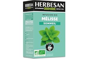 HERBESAN®-MÉLISSE FRANCAISE BIO - INFUSION BIO - SOMMEIL SEREIN - Sans plastique- 100% plantes bio - 20 sachets en papier