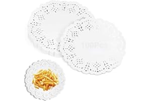 OIXEYA 200 Pezzi Centrini Carta Pizzo, 4,5 Pollici Bianco Pizzo Carta Di Pizzo, Centrini di Carta in Pizzo per Dessert,Matrimonio,Decorazione per Tavola