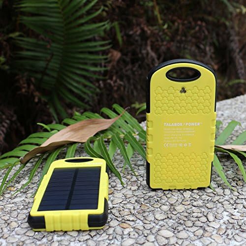 Solar Charger 10000mAh TALABOX Solar Power Bank Dual USB Port Portable Charger for iPhone,iPad,Cell Phone,Tablet,Camera,Waterproof,Dust-Proof and Shock-Resistant.(Yellow Frame)