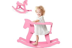 Belleur Wooden Rocking Horse for Children Aged 1 to 6 Years, Rocking Chair Grows with You for Indoor and Outdoor Activities, Rocking Animal for Children as Birthday and Christmas Gift