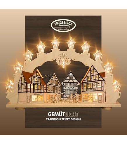 WEIGLA Lichterspitze Aus Dem Erzgebirge – Motiv Rothenburg Ob Der Tauber, LED Lichterbogen Mit 7 Lampen, Weihnachtsdeko Aus Holz