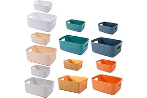 NCRGB 14 Panier Rangement Plastique,Boite de Rangement Salle de Bain,Diverses Couleurs Boite Rangement Cuisine Plastique,avec Poignée pour Cuisine,Bains,la Chambre à Coucher