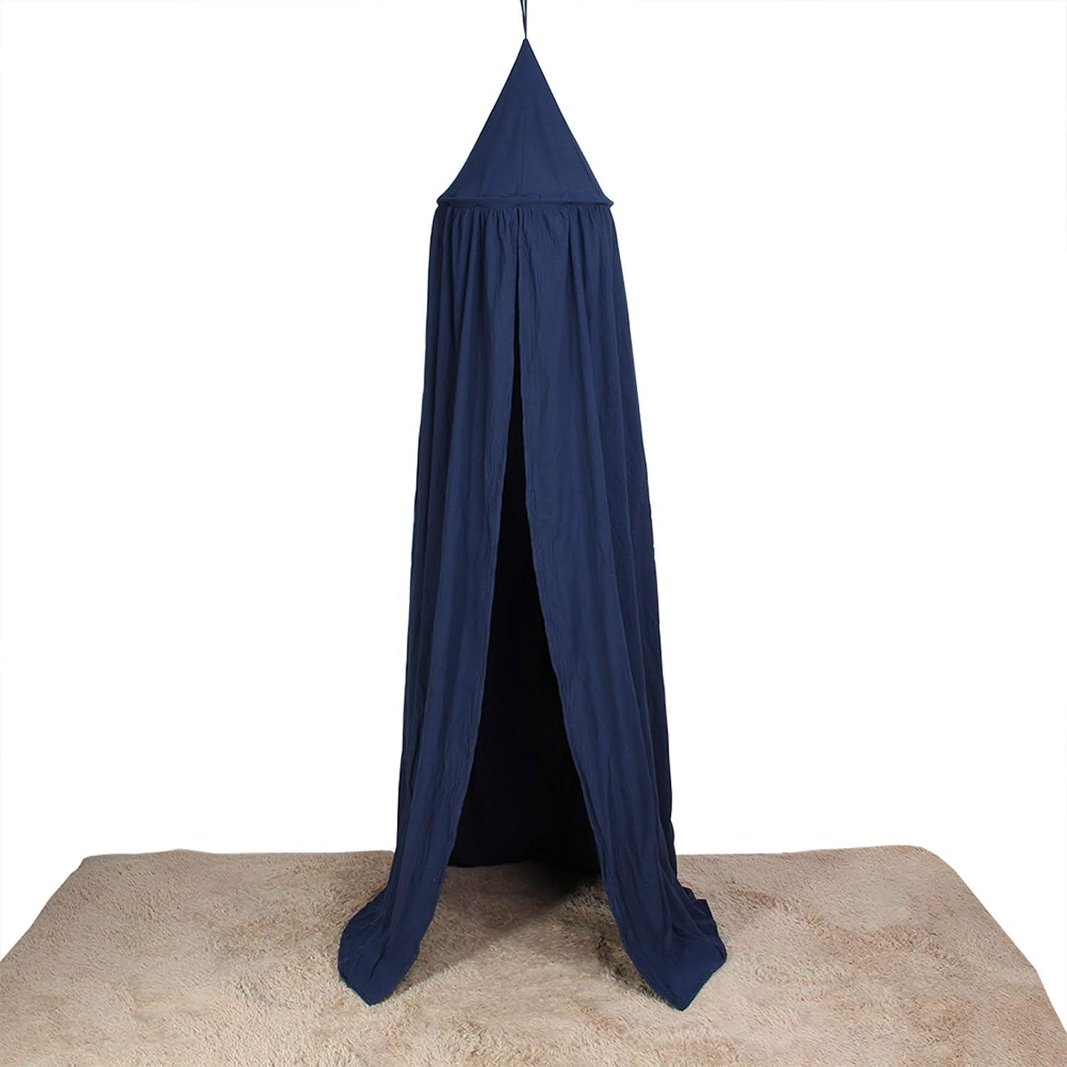 Tnfeeon Round Dome Bed Canopy Soft Cotton Princess Curtains for Reading Play Space Easy Install with Steel Ring Hooks 94.5 Inch Height 19.7 Inch Diameter Bed Hanging Tent in Nursery (Blue)