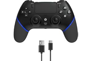 RCCBOOST Mando para PS4 con TURBO MACRO, 2024 Nuevo Joystick Efecto HALL Sensible Sin Deriva, Batería 1000mAh Mando para PS4/ Pro/Slim con 3.5mm Audio Jack(Azul)