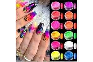 Major Dijit Lot de pigments phosphoreux fluorescents pour ongles - Poudre pour les yeux - Décoration pour ongles - Paillettes © Blanc,Noir
