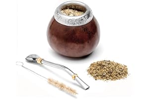 BALIBETOV Kit Tasse à Maté | Calebasse Naturelle + Paille Bombilla + Goupillon | Idéal pour Boire le Yerba Maté | Gourde Fabriquée à la Main en Argentine