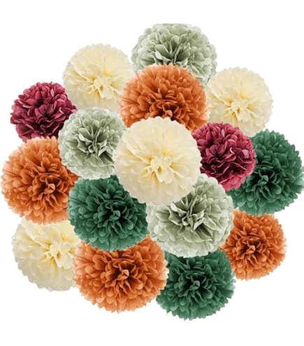 Herbst-Party-Deko-Set – Mit Pompons, Papierlaternen, Fächern & Stern-Girlande In Rot, Gelb, Orange (16 Teile)