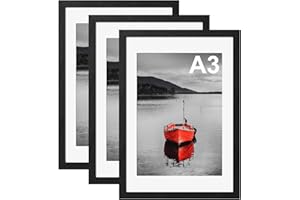 Hiyzaun A3 Picture Frame, Pack of 3 Poster Frame for A3 Print, 29.7x42cm Black Photo Frames, Wall Mounted
