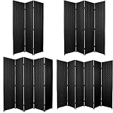 Biombo de rafia ideal para separar ambientes o habitaciones en color negro, haya, 5 Panel