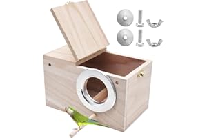 Qixuer 1 Pieces Wood Parakeet Nesting Box,Bird Breeding Box Parrot Breeding Nest Box Natural Wooden Birdhouses Small Birds Nest Parrotlets Mating Box for Parakeet Finch Lovebirds Cockatiel