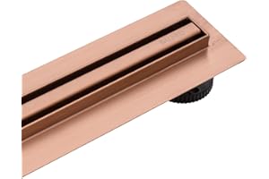 BALNEO Canal de Ducha, Canal de Desagüe 80cm Desagüe de Suelo Acero Inoxidable Cobre Panel Estrecho de Acero Inoxidable 14mm, Juego Completo, Bajo 57mm, Desagüe de Ducha Proline Delgado y Bajo