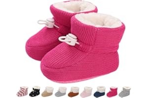 MONSTOYO Baby Boys Girls Winter Warm Fleece Booties Snow Boots Newborn Non-Slip Soft Sole Sock Shoes Slippers Toddler Cotton Thermal Adjustable Crawling Barefoot Walker Shoes 0-18 Months