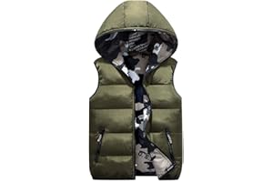 Treer - Feather Vest Sleeveless Hooded Jacket Boys Girls Reversible Winter Coat Camouflage Green Outfits 3-16 Years