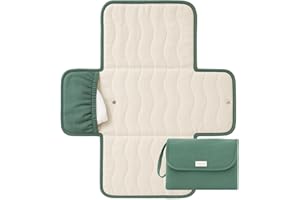 Toddlekind Mini Maven Tragbare Wickelunterlage – Reise Wickelmatte aus Bio-Baumwolle & Wasserabweisendem Material, Faltbare Wickelunterlage mit Tasche (Grün)