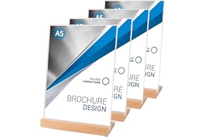 SWAWIS 4 Stück Tischaufsteller A5 Aufsteller Tischaufsteller Schräg L Aufsteller Acryl Werbeaufsteller A5 L-Ständer Tischaufsteller Holzsockel für Hochzeitsparty, Hotel, Cafés, Restaurants