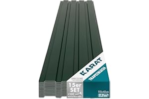 KARAT - 15 láminas trapezoidales de 115 x 45 cm - Juego de chapa perfilada con tornillos - 7,7 m² - Grosor 0,25 mm - Placas de techo de chapa de acero para revestimiento de pared (verde)