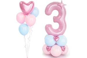 BALLOON DANCE Palloncini Compleanno 3 Anni Rosa,40''(101cm) Foil Palloncini Numero 3 Rosa,Palloncini in lattice rosa blu,Gigante Numeri 3 Rosa,Bambina Compleanno Decorazione Feste