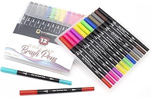 EuroElement Dual Tip Brush Pens Art Supplies Colouring Pens Set of 12/24/48 coloured Pens Felt Tip Pens Art Pens for kids and Adult Colouring Books Fine Tip for Drawing Brush Tips for Calligraphy