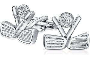 BLING JEWELRY Palos De Golf Ball Caddy Golfista Deportes Entrenador Gemelos Para Hombres Ejecutivo Camisa Gemelos Bala Bisagra Volver Plata Tono Latón