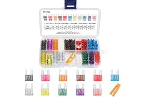 Rovtop 150 unidades Mini Fusibles de coche Juego con maletín 2 A 3 A 5 A 7,5 A 10 A 15 A 20 A 25 A 30 A 35 A 40 A…