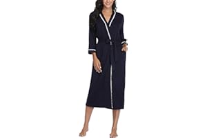 Vlazom Womens Dressing Gown Soft Kimono Robe V-Neck Long Knit Bathrobe Nightwear Sleepwear for All Seasons S-XXL