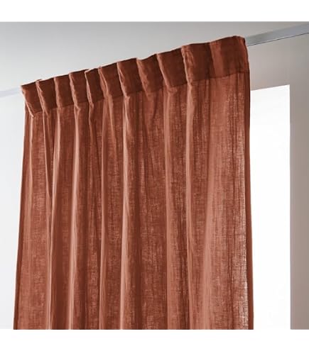 Rideau En Gaze De Coton Uni Gaia Terracotta 140x240 Cm - Galon Fronceur, Oeko-Tex, Lavable Machine - Neuf