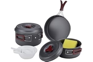 Bulin Kit de Utensilios Cocina Camping,Kit Camping Plegable,Ligera de Aluminio, con Olla, Cuenco y Sartén, para Senderismo,Picnic,Air Libre