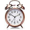 SETON Twin Bell Copper Table Alarm Clock with Night Led Light - Alarm Clock for Student for Kids Bedroom | Alarm Clocks for Heavy Sleepers
