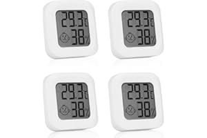 Delamiya Digitales Thermometer & Hygrometer, 4 Stück Mini LCD Thermometer Innen, Luftfeuchtigkeitsmesser Tragbares zum Senkrecht oder Hängend, Raumthermometer mit Hohen Genauigkeit für Heim Büro, Weiß