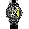 Car Watches for Men,Waterproof Stainless Steel Japanese Quartz Wrist Watch Sports Men’s Watches with Car Wheel Rim Hub Design