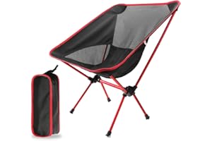 LSLANSOON Ultralight Portable Camping Chair, Compact Folding Backpacking Chair, Collapsible Beach Chair Patio Dining Chair with Carrying Bag for Outdoor Hiking Fishing Backyard Picnic Travel (Red)