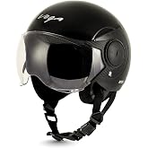 Vega Atom ISI Certified Gloss Finish Open Face Helmet for Women with Clear Visor- Black, Size:M