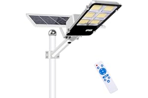 ‎LEDMO ledmo 400W LED Solar Straßenlaterne für den Außenbereich mit Fernbedienung und Solarpanel Straßenlampe Solar 6000K Kaltesweiß wasserdichte IP65 Solar Straßenlaternen Dämmerung bis zum Morgengrauen