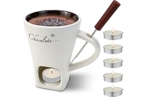 FSWWSF Tazza per fonduta di cioccolato, 200 ml, con forchetta e candela, adatta per formaggio, cioccolato, burro e caramello (bianco)