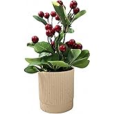 De Gardenia Artificial Potted Plant with Red Berries | Elegant Faux Green Tabletop Plant for Home, Office & Desk Decor | Deco