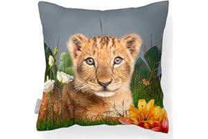 Izabela Peters Outdoor Cushions Waterproof, 43 cm, Filled Outdoor Cushion, Jungle Lion Cub - Grey, Garden Furniture Cushions, Outdoor Seat Cushions, Garden Chair Cushions