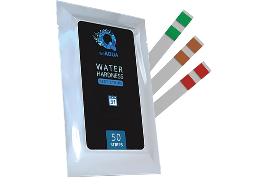 weAQUA Water Hardness Test Kit - DoubleCheck 50 Strips - Hard Water Test Kit – Tests Calcium, Magnesium (0–425 PPM / 0–25 GPG) – for Home & Professional Use, Tap, Pool, Spa, Dishwasher